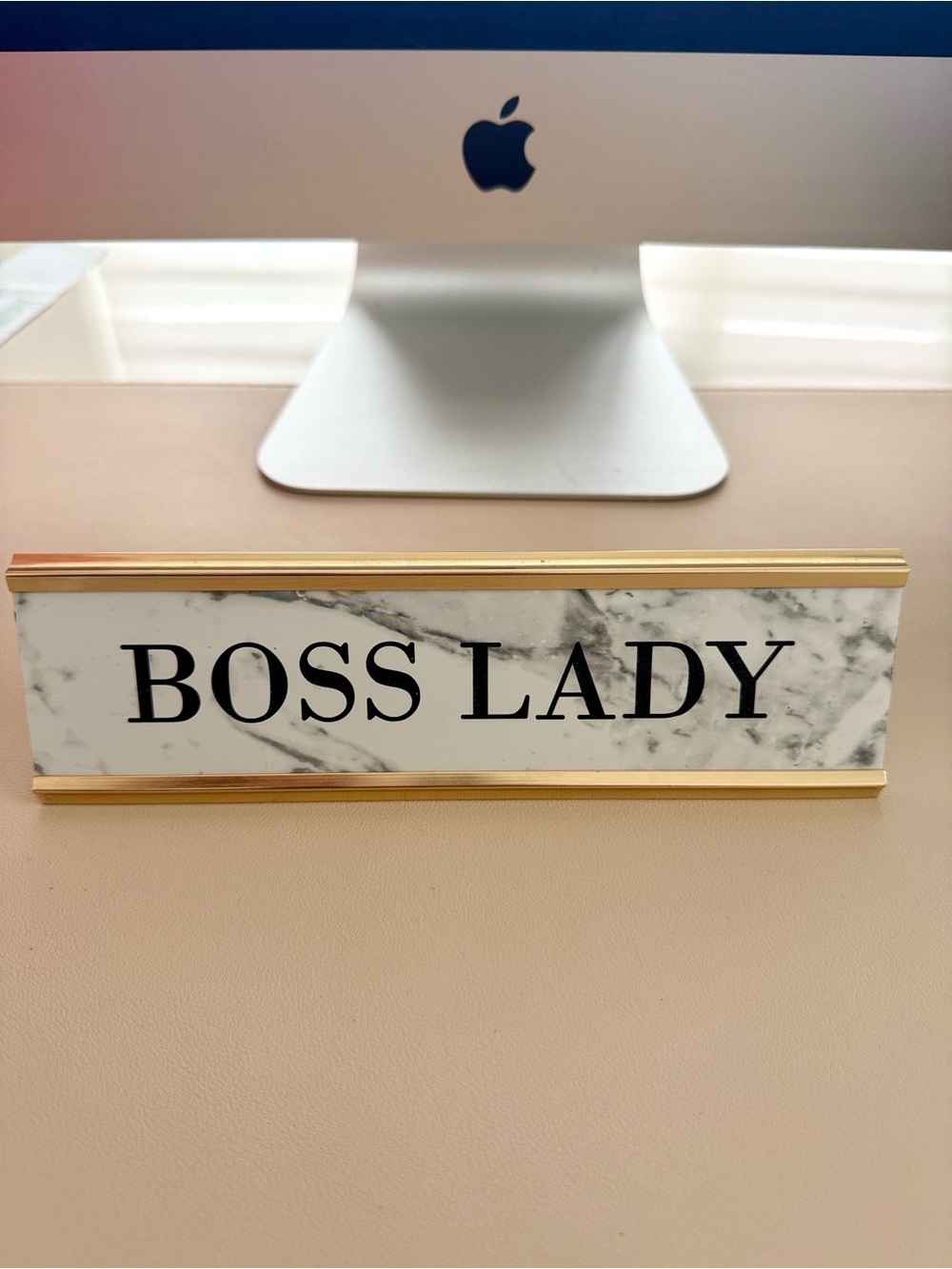 BOSS LADY Marble Desk Nameplate - Gold Trim
